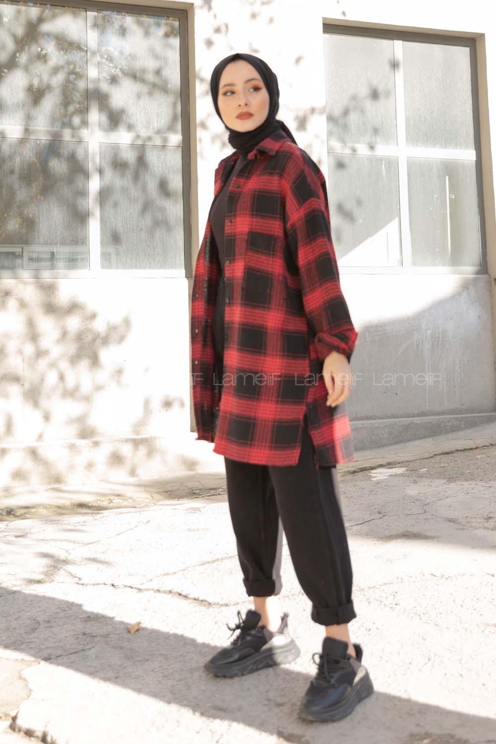 Modalamelif Tek Cepli Ekose Oduncu Gömlek Kırmızı Siyah