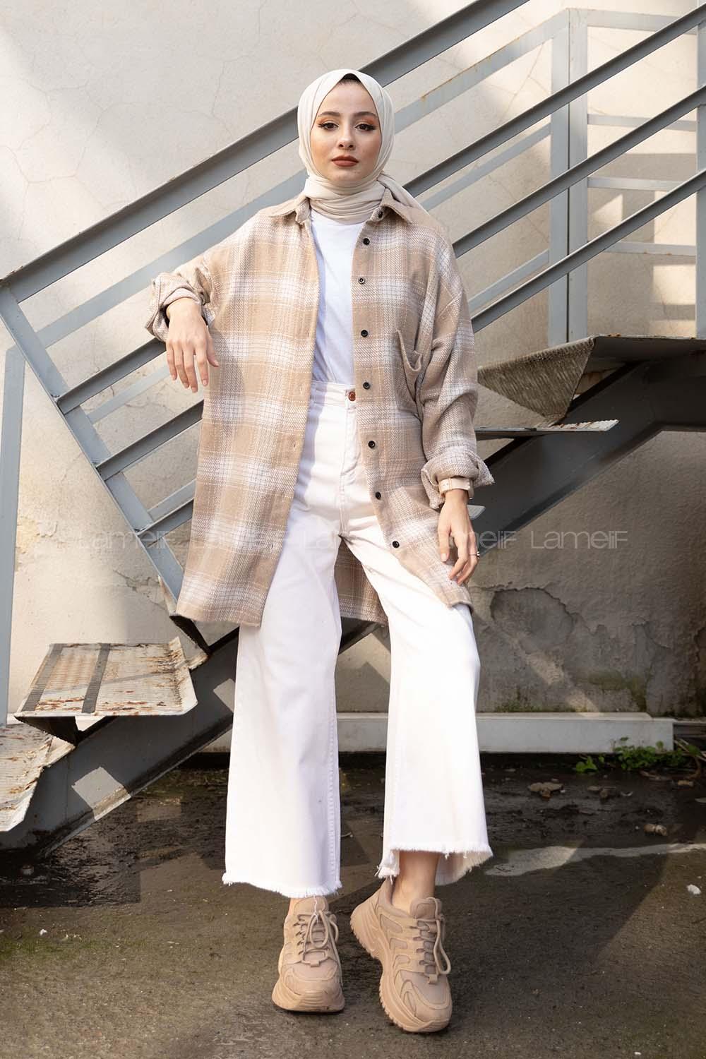 Modalamelif Tek Cepli Ekose Oduncu Gömlek Kum Beji