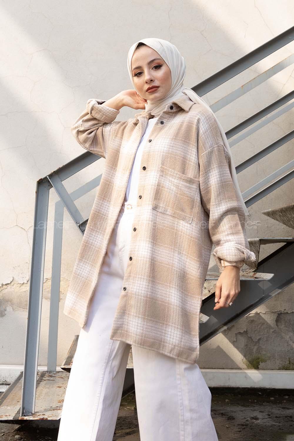 Modalamelif Tek Cepli Ekose Oduncu Gömlek Kum Beji