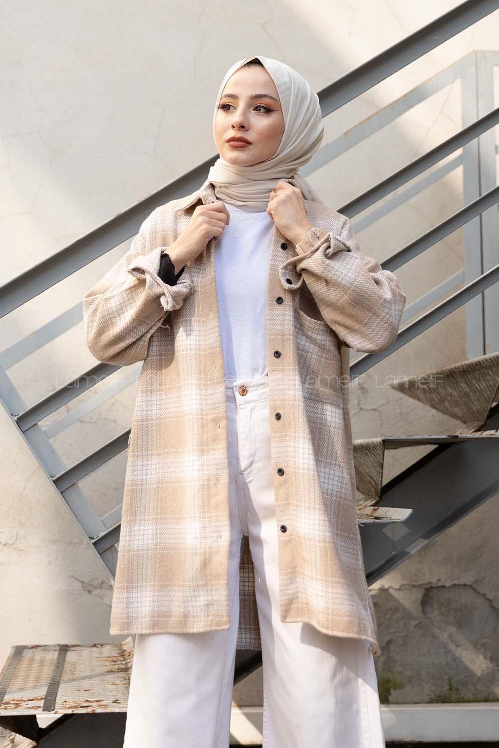 Modalamelif Tek Cepli Ekose Oduncu Gömlek Kum Beji