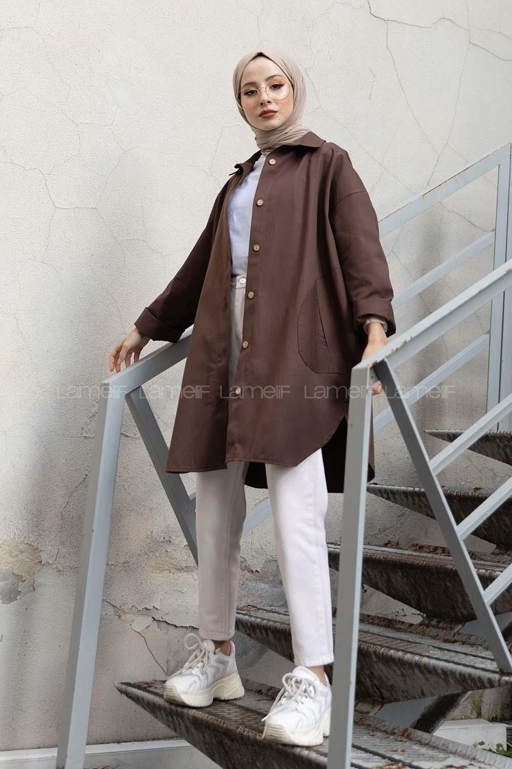 Bitter Brown Shirt Collar Long Arm Cotton Unprinted Shirt