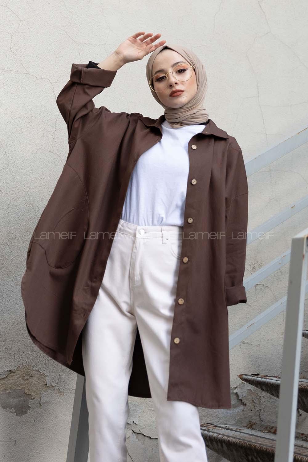 Bitter Brown Shirt Collar Long Arm Cotton Unprinted Shirt