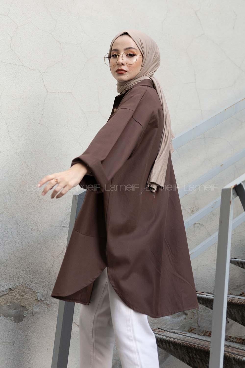 Bitter Brown Shirt Collar Long Arm Cotton Unprinted Shirt