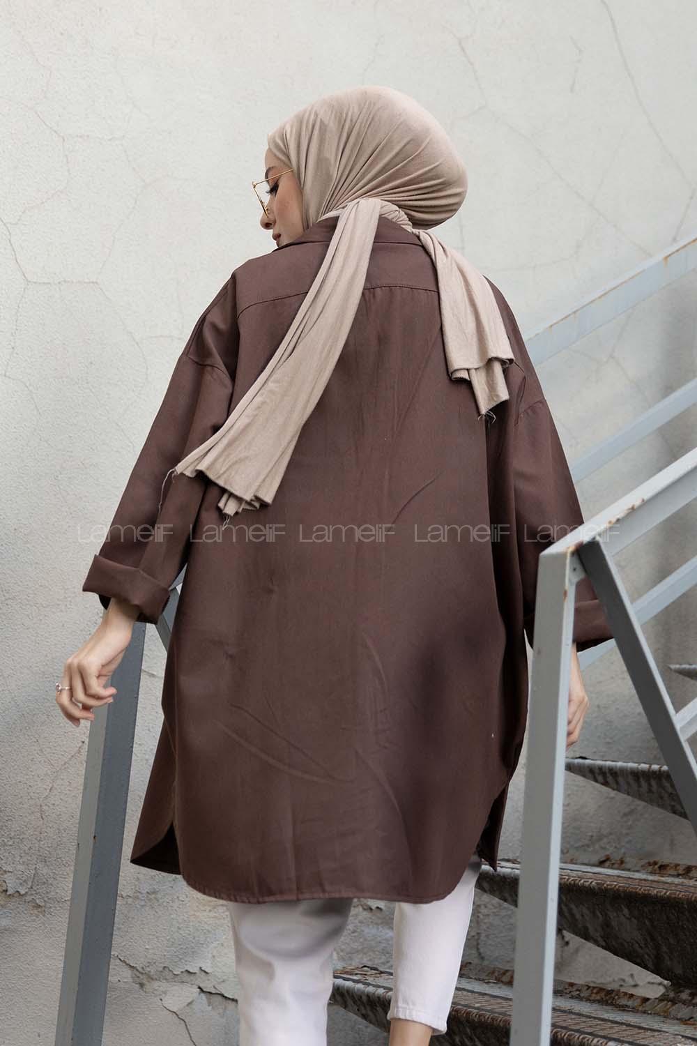 Bitter Brown Shirt Collar Long Arm Cotton Unprinted Shirt