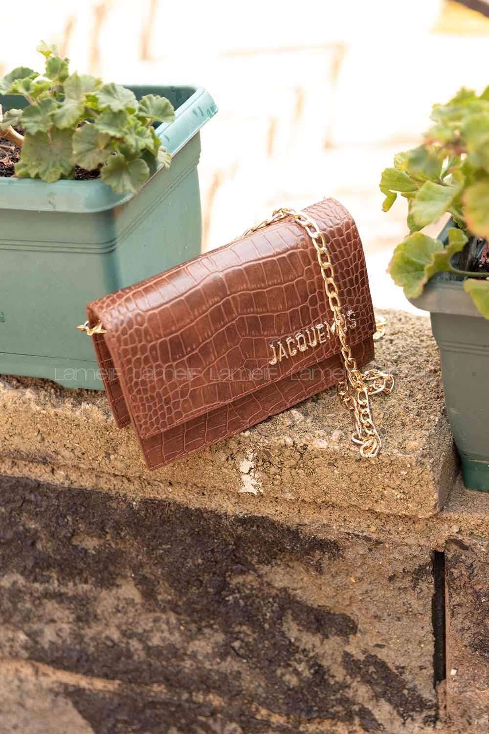 Modalamelif Zincir Askılı  Desen Çanta Kahve