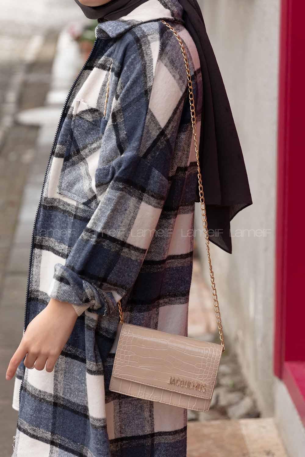 Modalamelif Zincir Askılı  Desen Çanta Vizonrengi