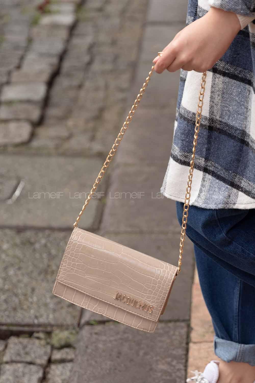 Modalamelif Zincir Askılı  Desen Çanta Vizonrengi