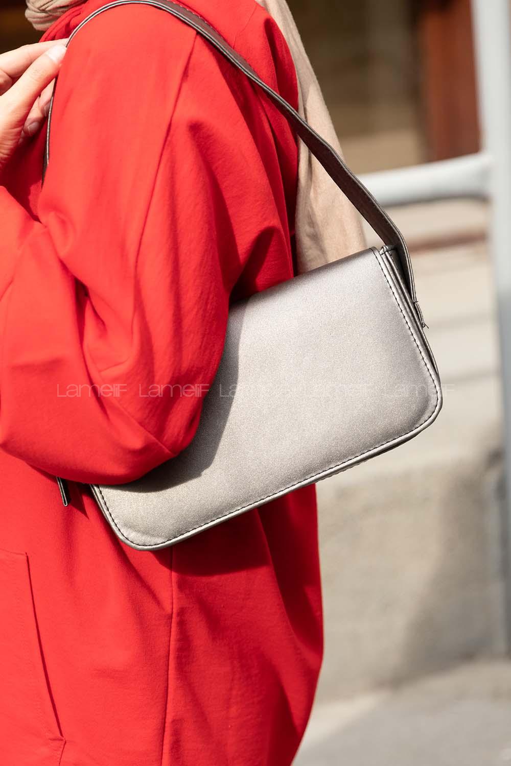 Modalamelif Kapak Kilitli Çapraz Çanta Gri