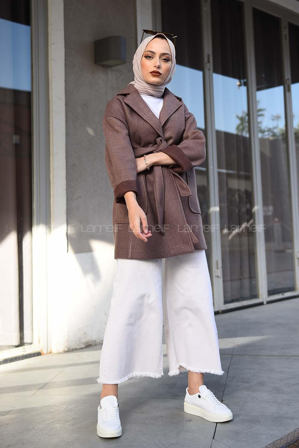 Modalamelif Kuşak Bağlamalı Kısa Kaban Camel