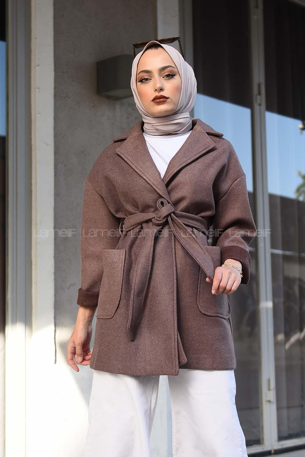 Modalamelif Kuşak Bağlamalı Kısa Kaban Camel