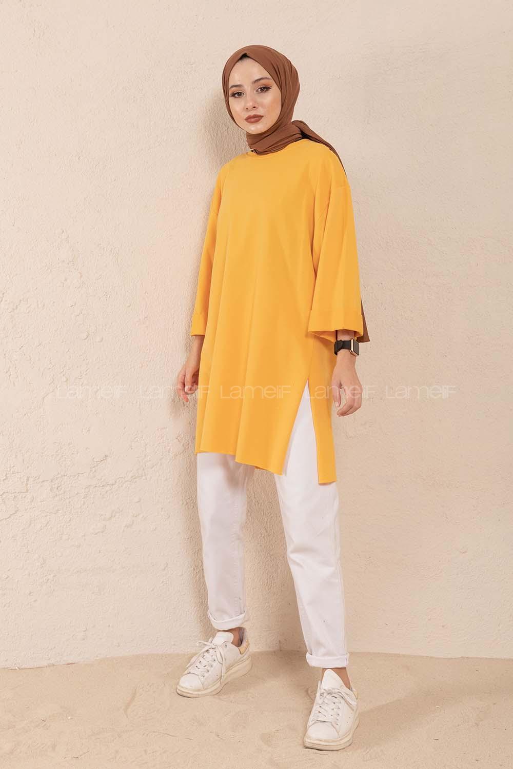 Modalamelif Düz Renk Fakir Kol Sweatshirt Hardal Sarısı