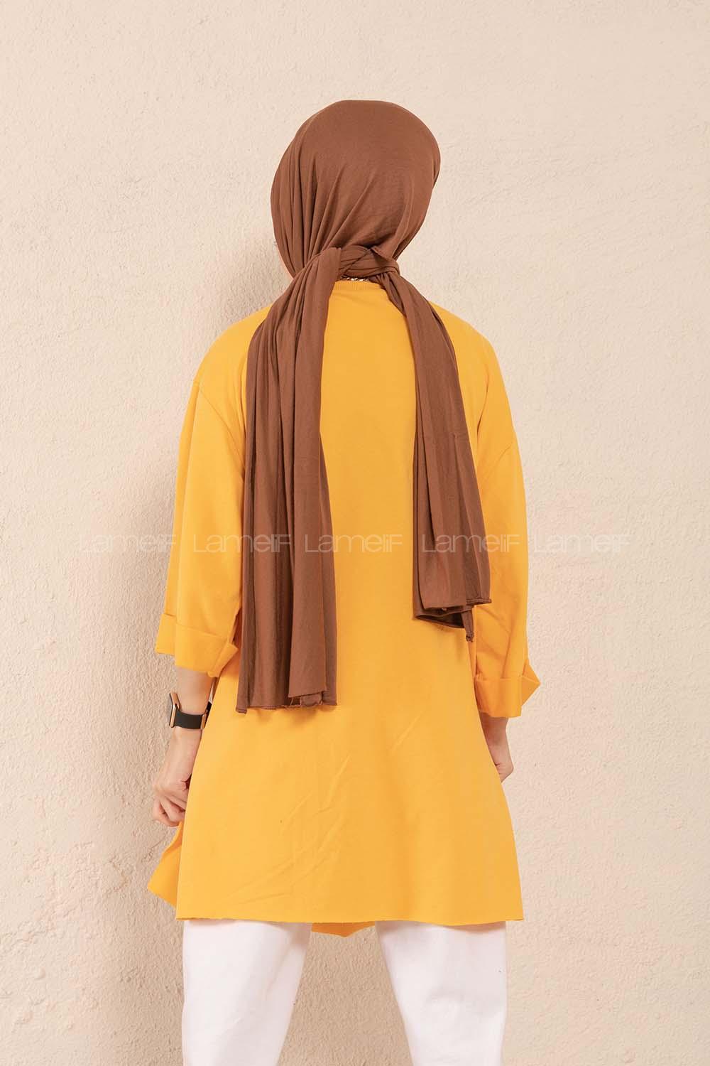 Modalamelif Düz Renk Fakir Kol Sweatshirt Hardal Sarısı