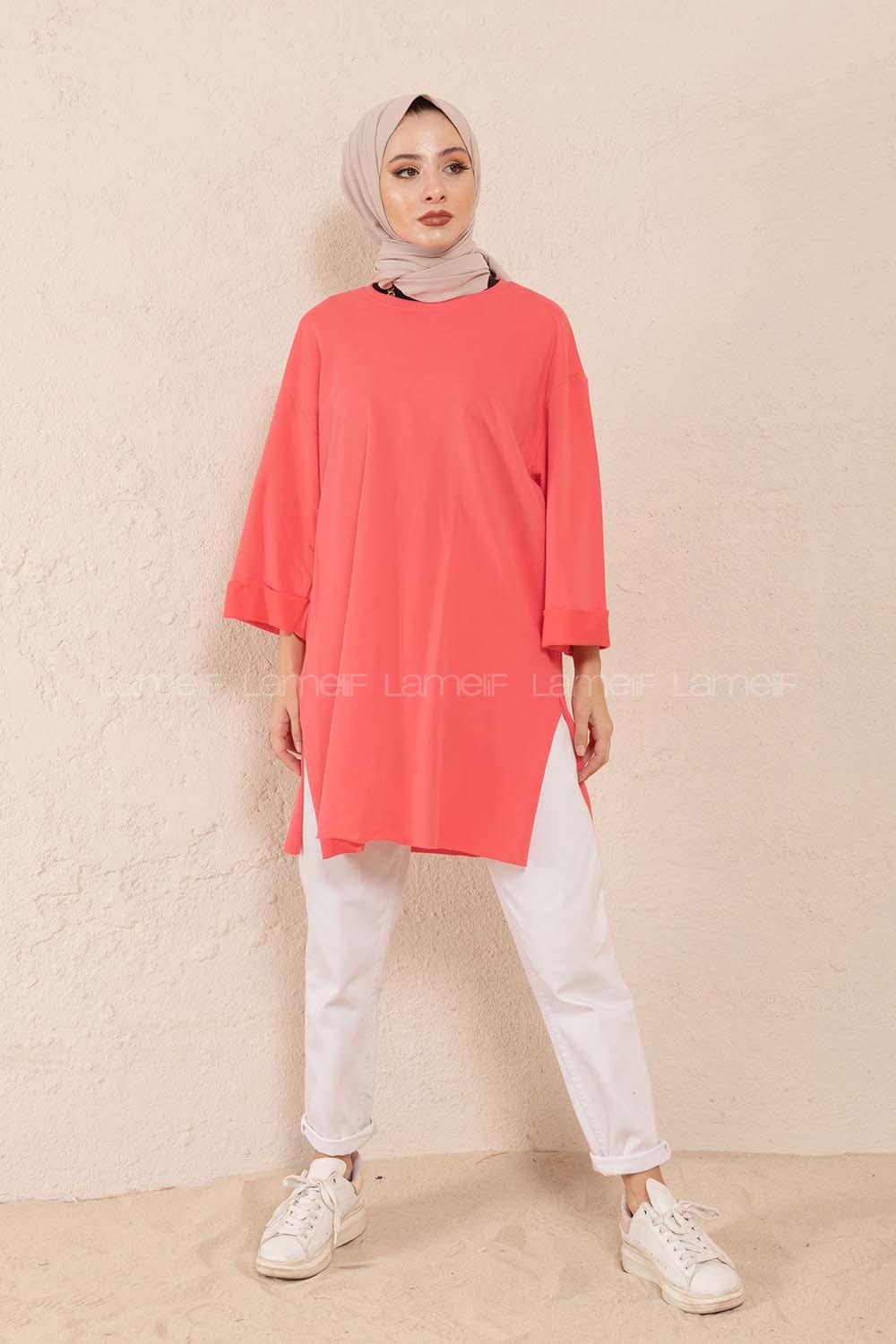 Modalamelif Düz Renk Fakir Kol Sweatshirt Şeker Pembesi