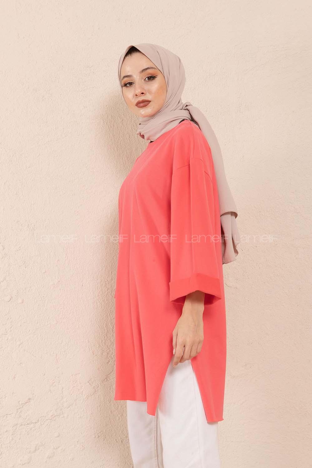 Modalamelif Düz Renk Fakir Kol Sweatshirt Şeker Pembesi