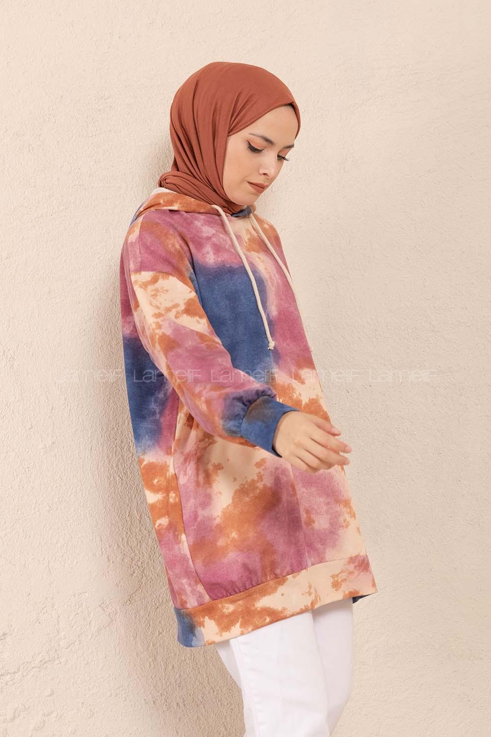 Modalamelif Kapşonlu Batik Desen Sweatshirt Mor