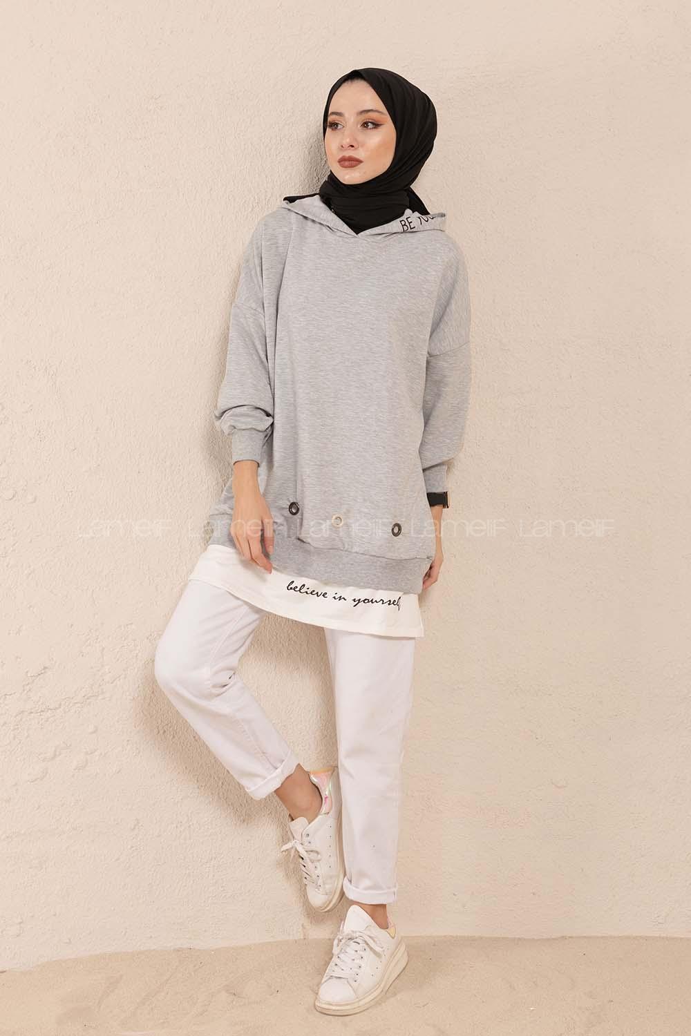 Modalamelif Kuşgözlü Etek Garnili Tunik Gri