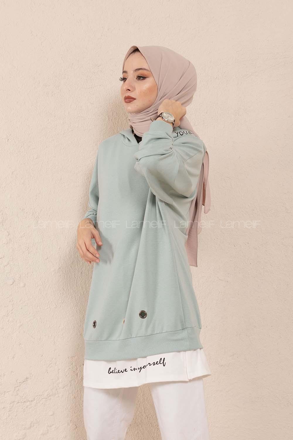 Modalamelif Kuşgözlü Etek Garnili Tunik Mint Yeşili