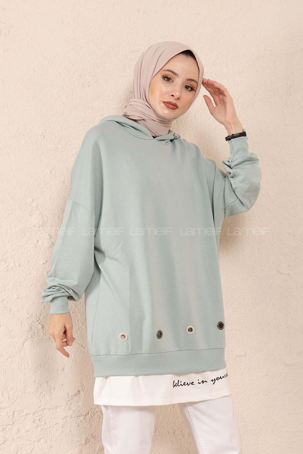 Modalamelif Kuşgözlü Etek Garnili Tunik Mint Yeşili