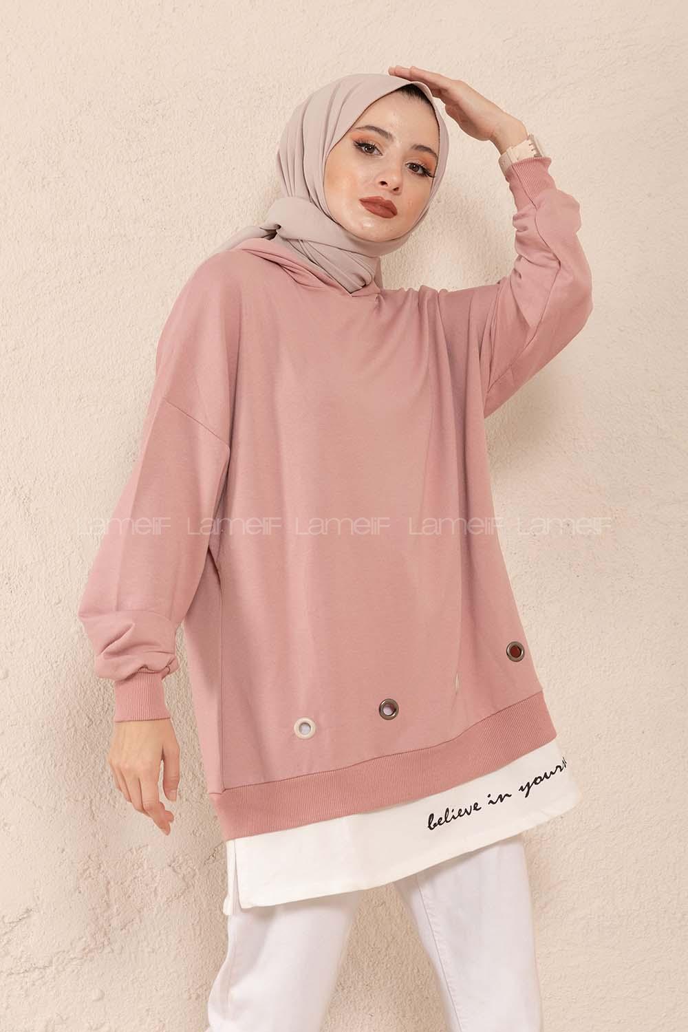 Modalamelif Kuşgözlü Etek Garnili Tunik Pudra