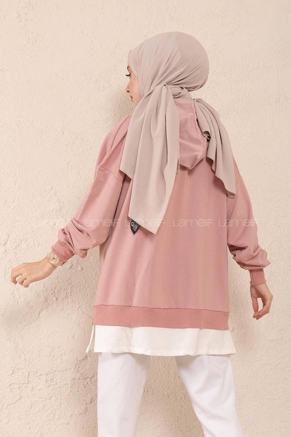 Modalamelif Kuşgözlü Etek Garnili Tunik Pudra