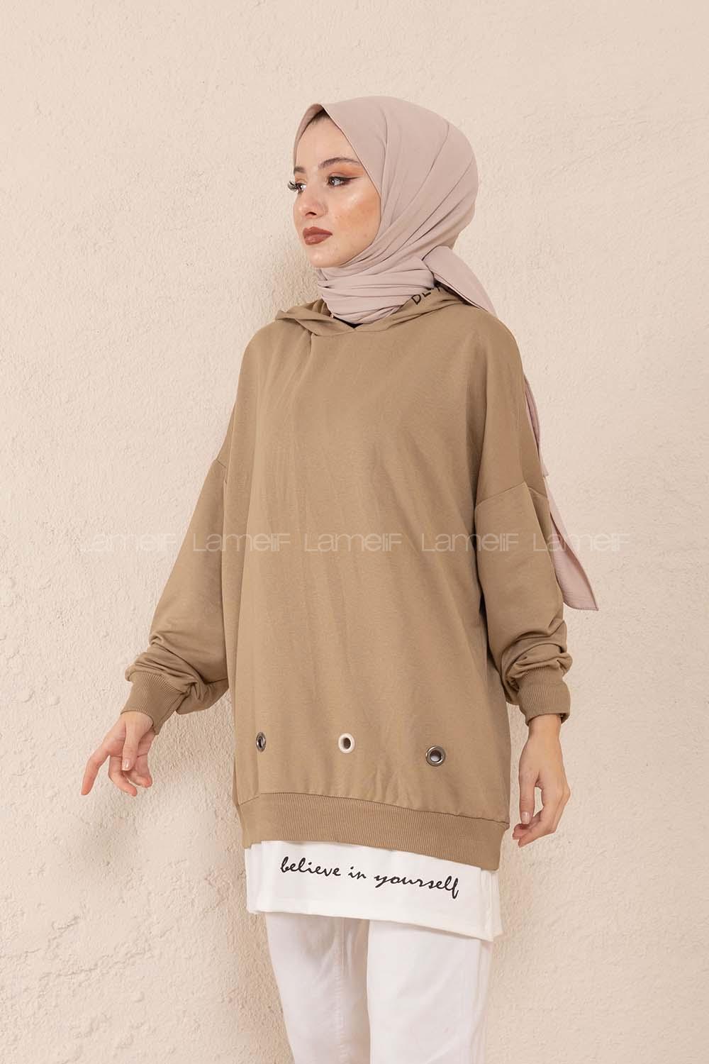 Modalamelif Kuşgözlü Etek Garnili Tunik Yağ Yeşili