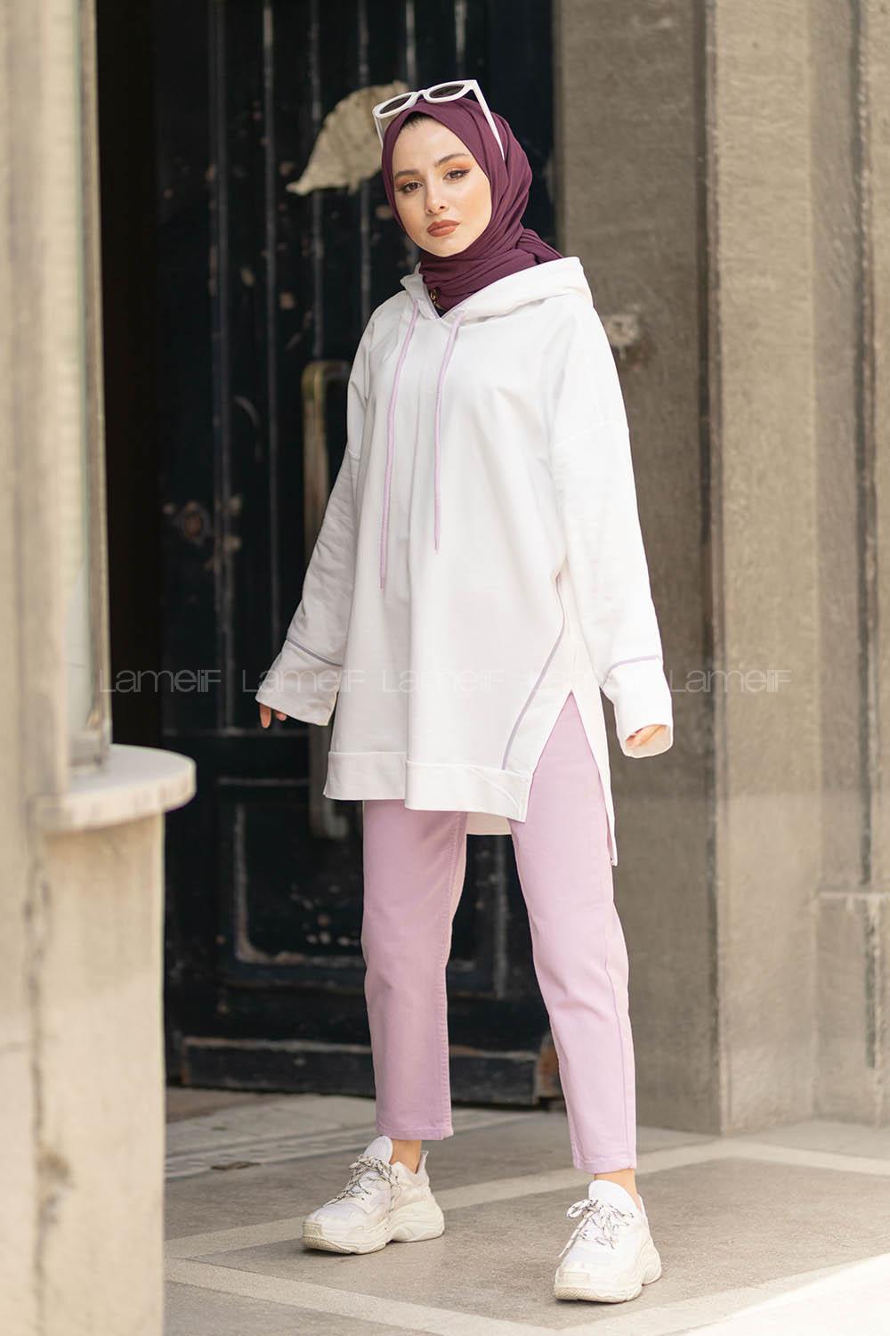 Modalamelif Ara Biyeli Kapşonlu Sweatshirt Ekru