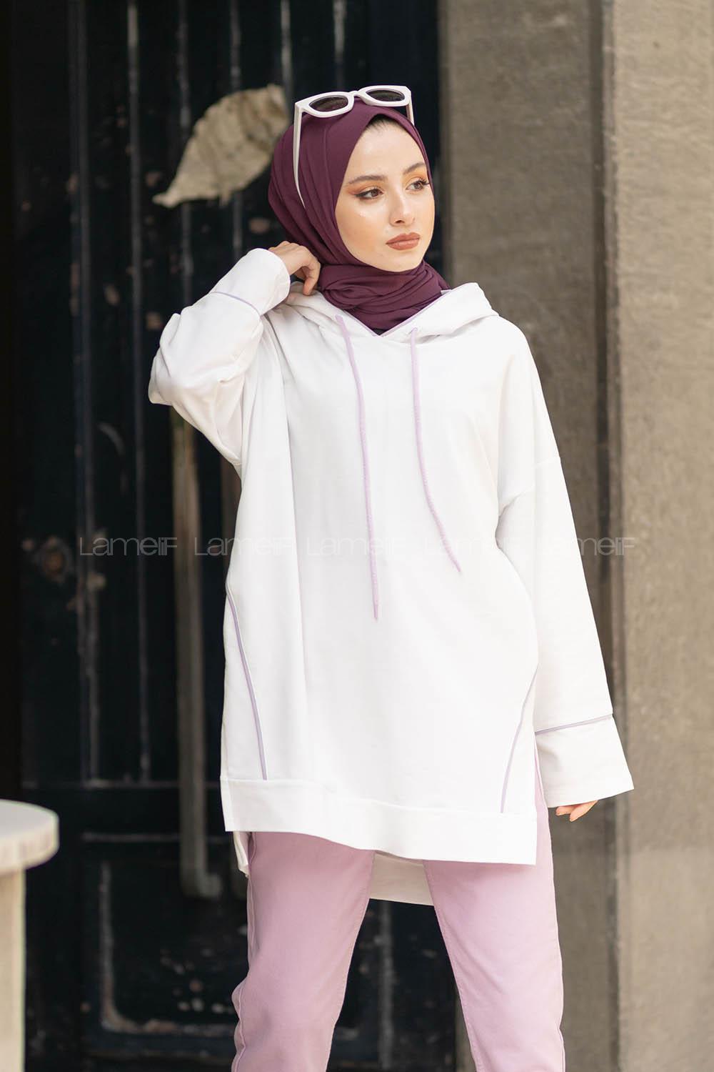 Modalamelif Ara Biyeli Kapşonlu Sweatshirt Ekru