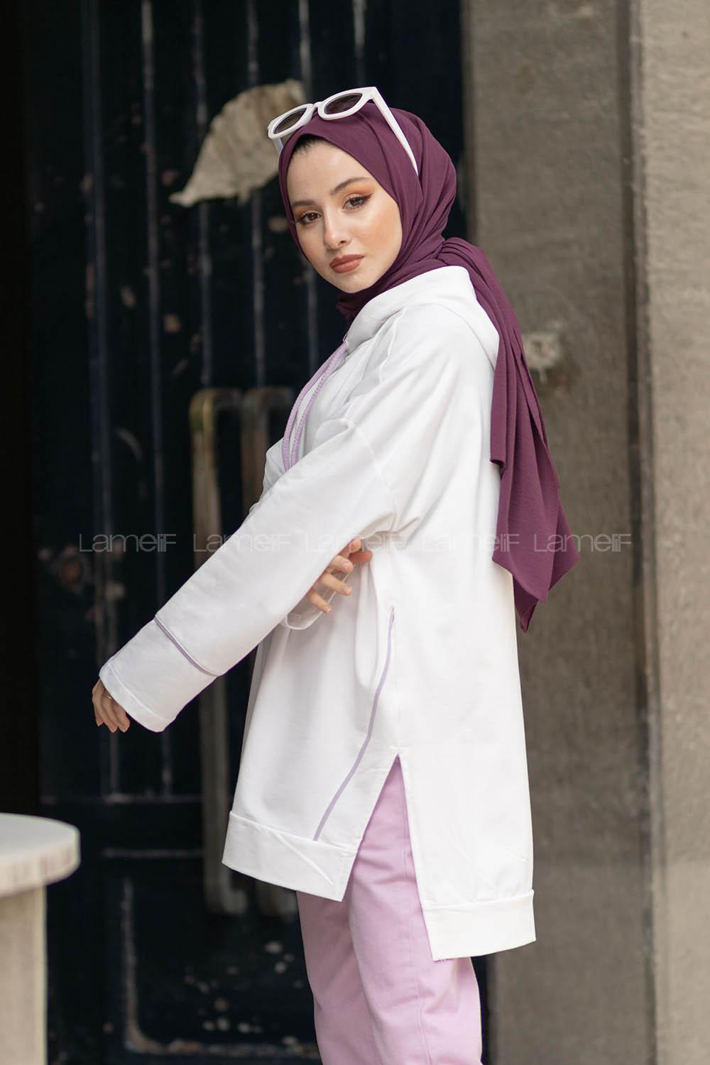 Modalamelif Ara Biyeli Kapşonlu Sweatshirt Ekru