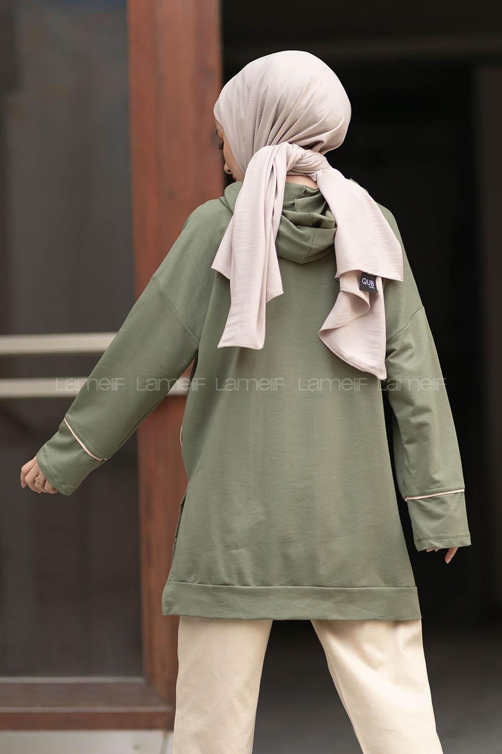 Modalamelif Ara Biyeli Kapşonlu Sweatshirt Haki