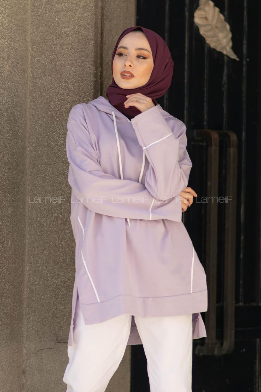 Modalamelif Ara Biyeli Kapşonlu Sweatshirt Lila