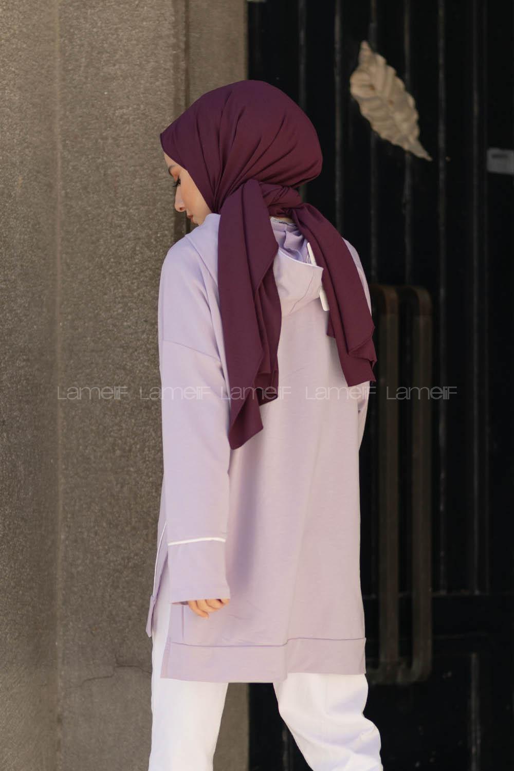 Modalamelif Ara Biyeli Kapşonlu Sweatshirt Lila