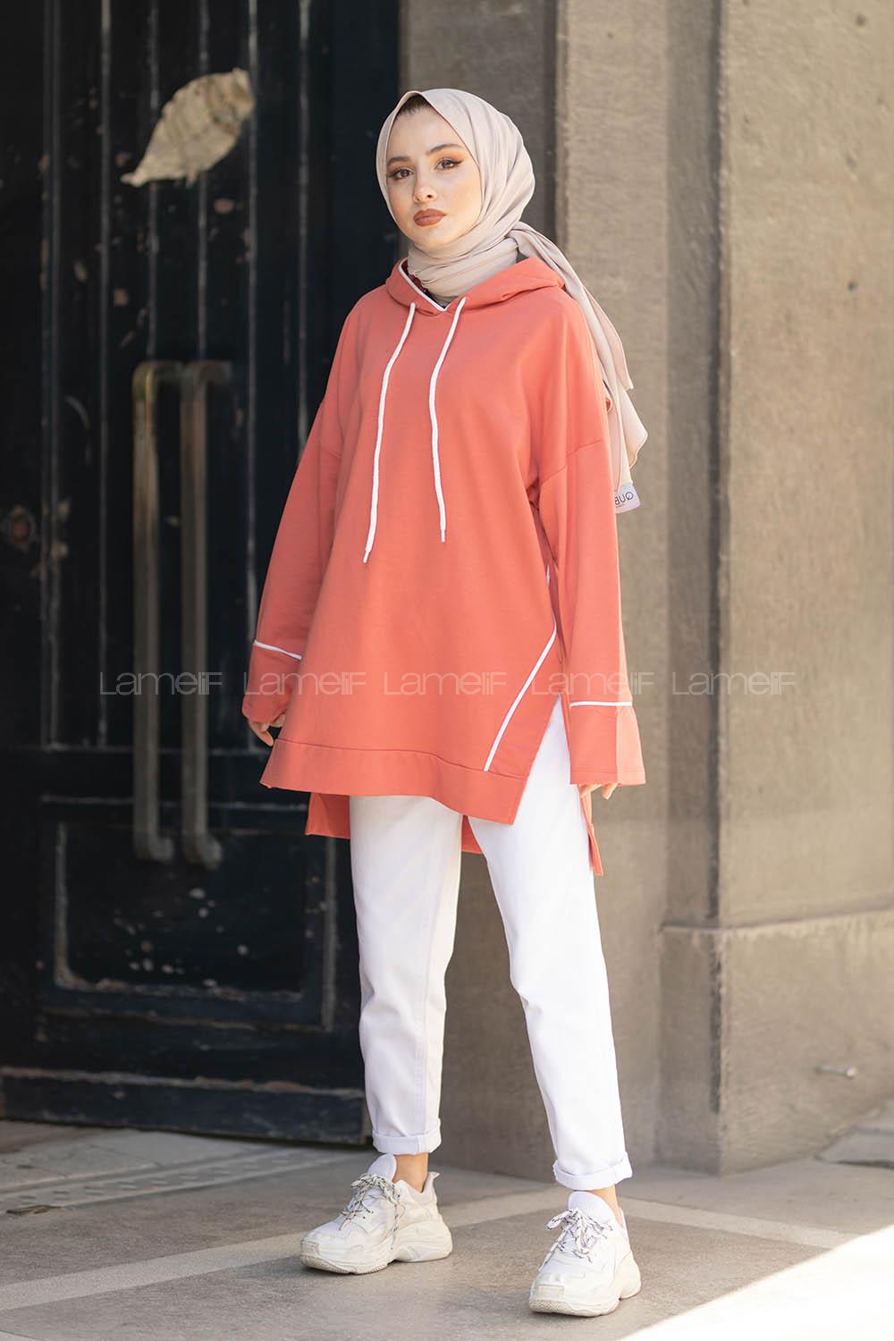 Modalamelif Ara Biyeli Kapşonlu Sweatshirt Şeker Pembesi