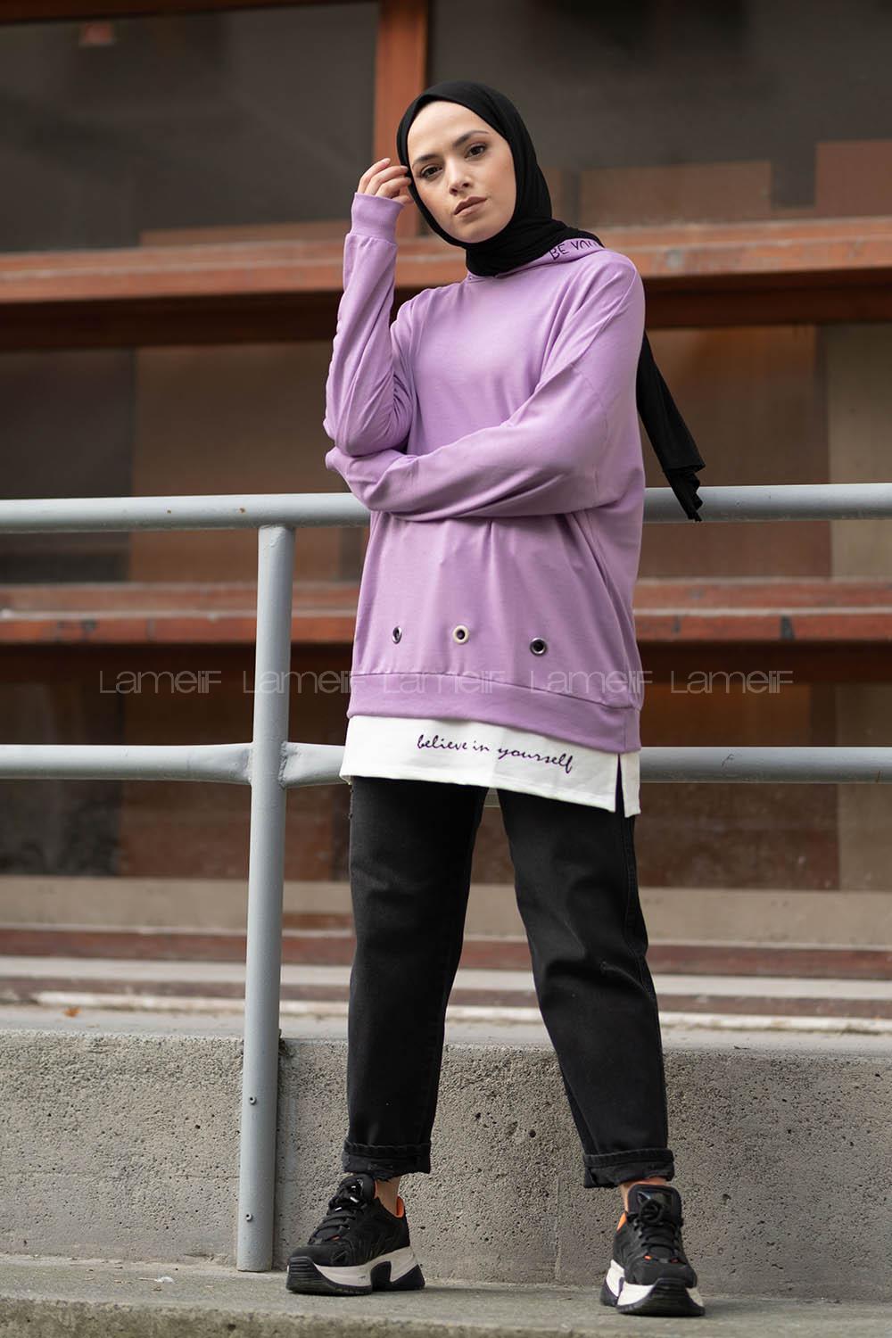 Modalamelif Kuşgözlü Etek Garnili Tunik Lila