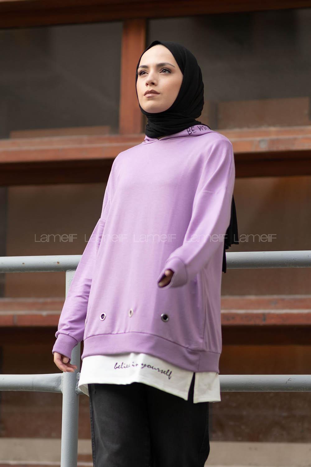 Modalamelif Kuşgözlü Etek Garnili Tunik Lila