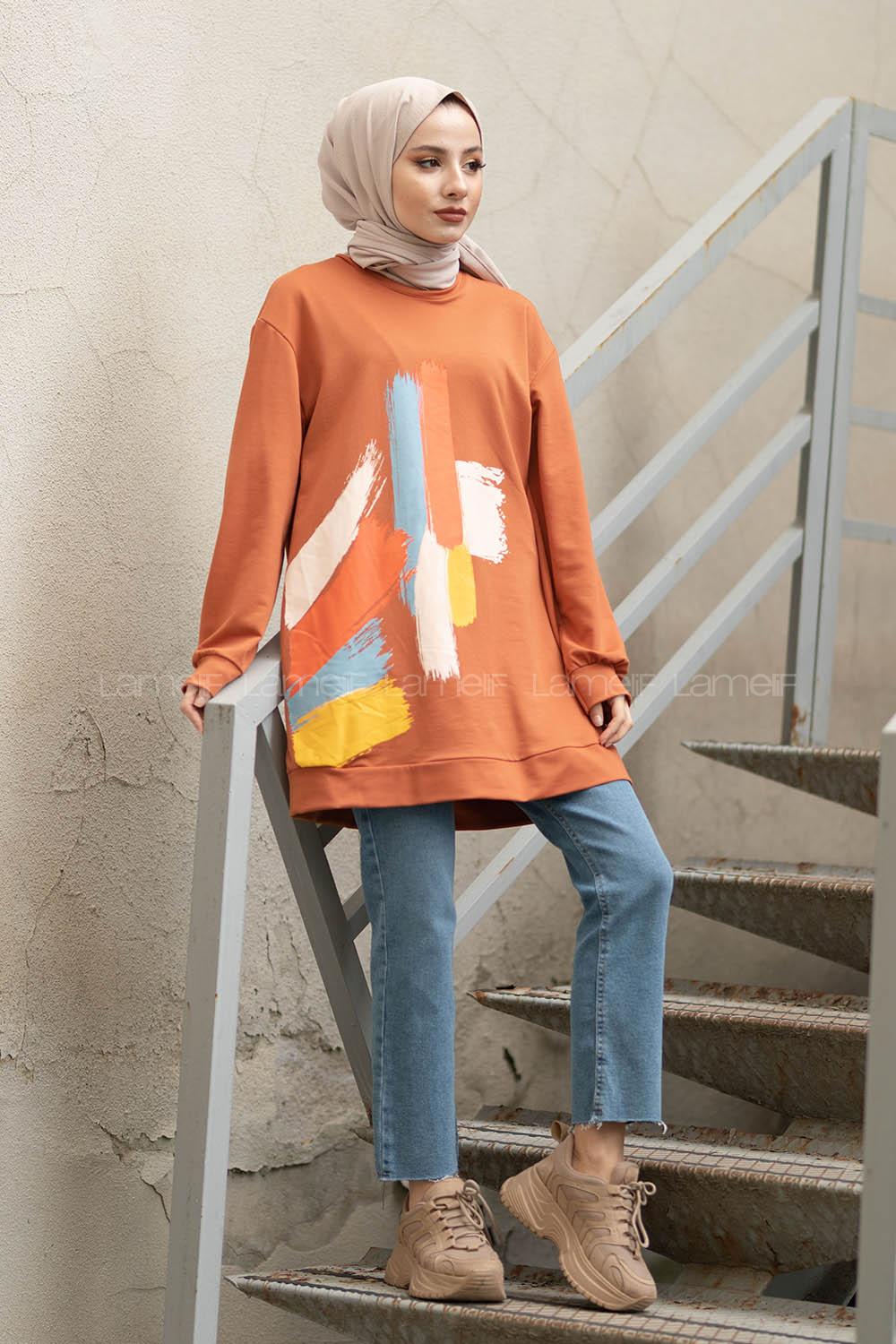 Modalamelif Önü Baskılı Sweatshirt Kiremit