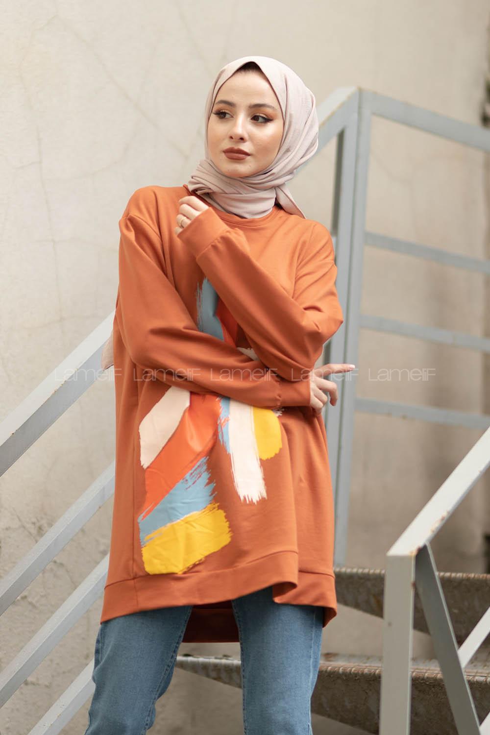 Modalamelif Önü Baskılı Sweatshirt Kiremit