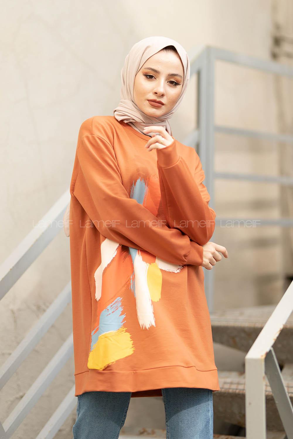 Modalamelif Önü Baskılı Sweatshirt Kiremit