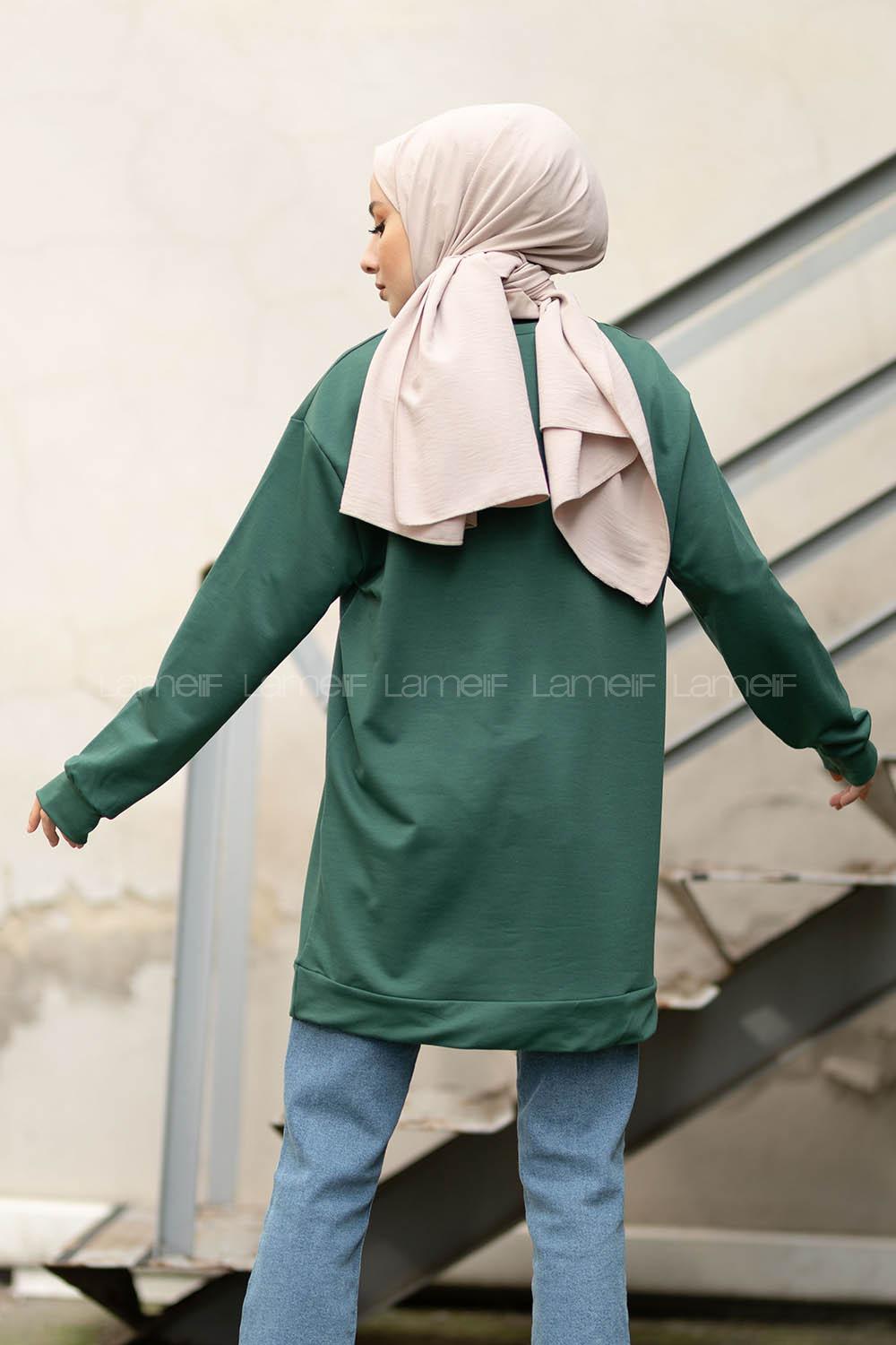 Modalamelif Önü Baskılı Sweatshirt Zümrüt Yeşili