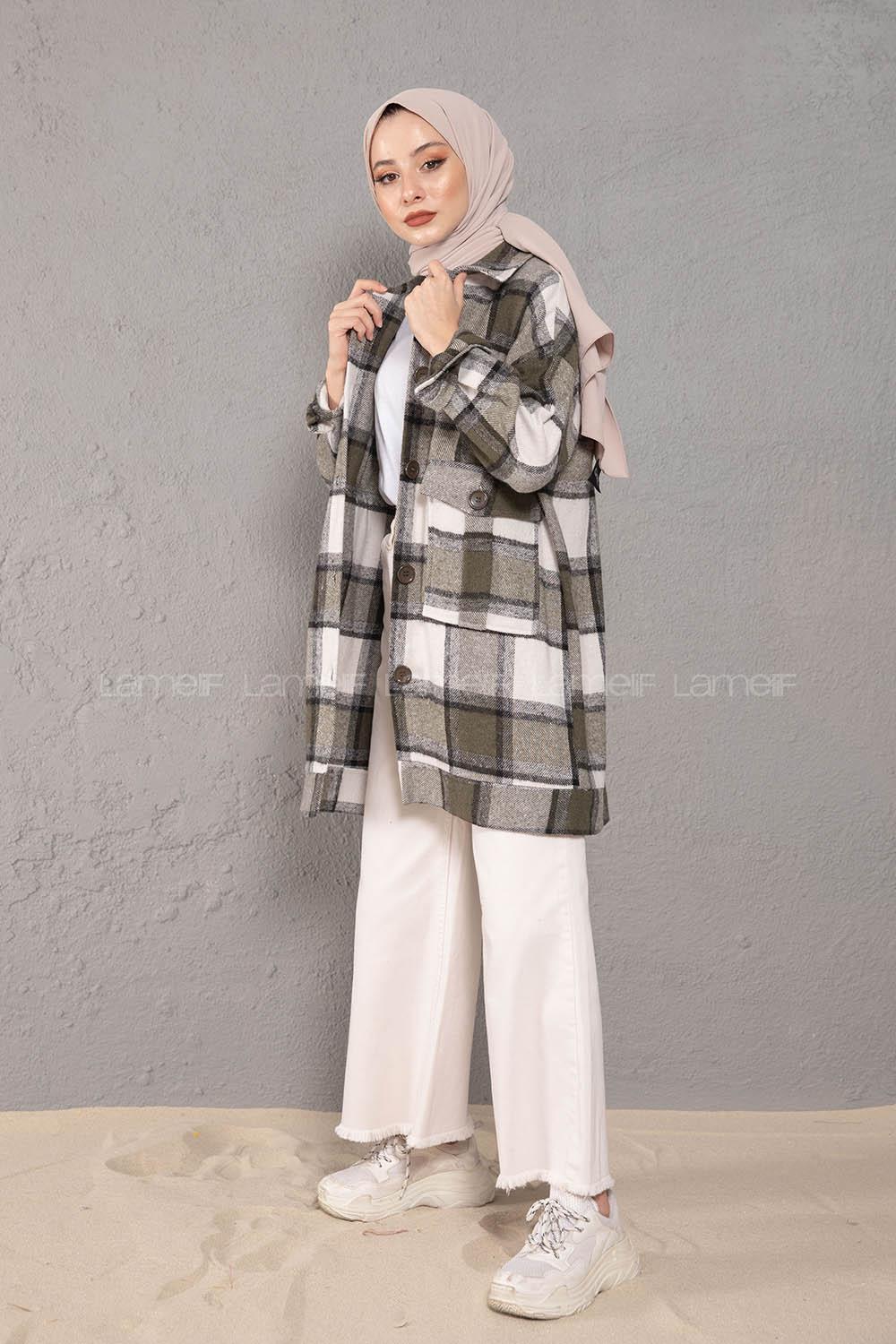 Modalamelif Çift Cepli Ekose Desen Oduncu Gömlek Haki