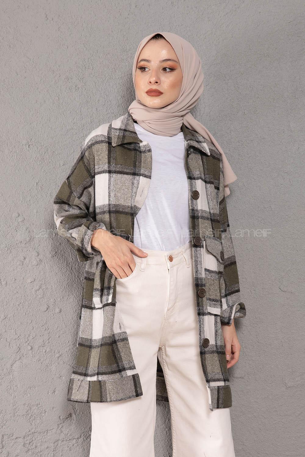 Modalamelif Çift Cepli Ekose Desen Oduncu Gömlek Haki