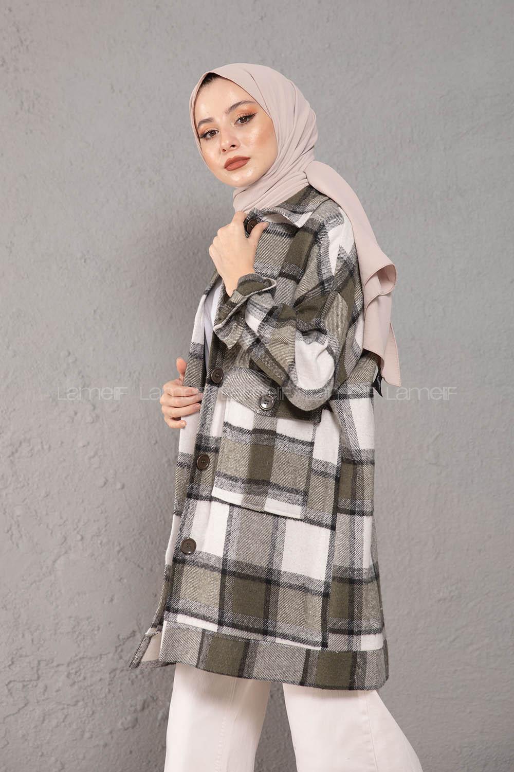 Modalamelif Çift Cepli Ekose Desen Oduncu Gömlek Haki