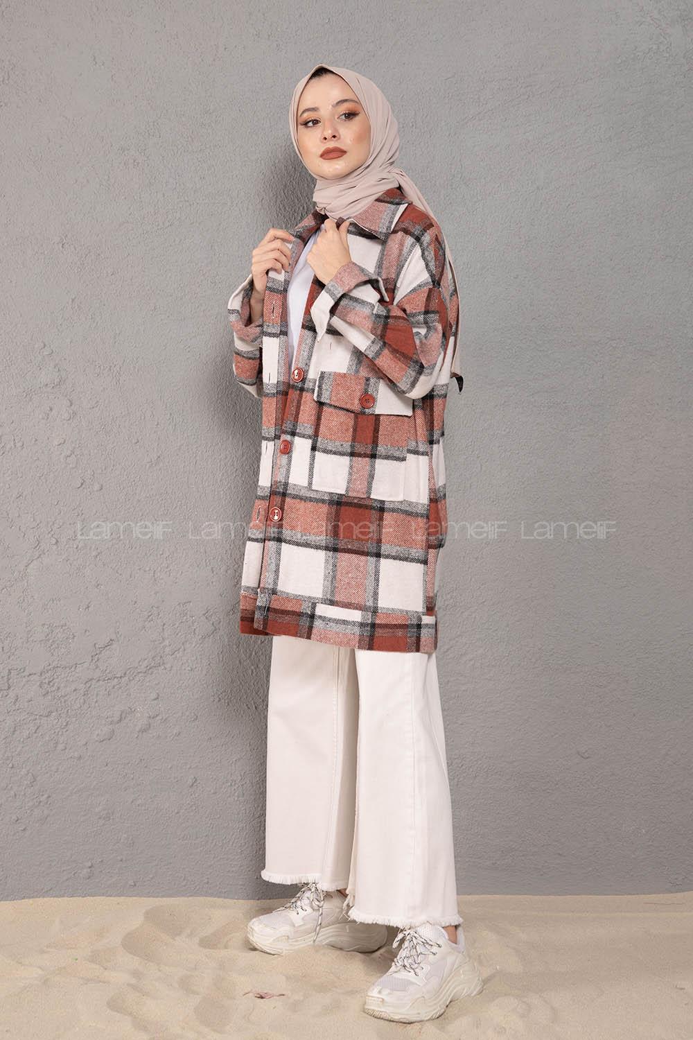 Modalamelif Çift Cepli Ekose Desen Oduncu Gömlek Kiremit