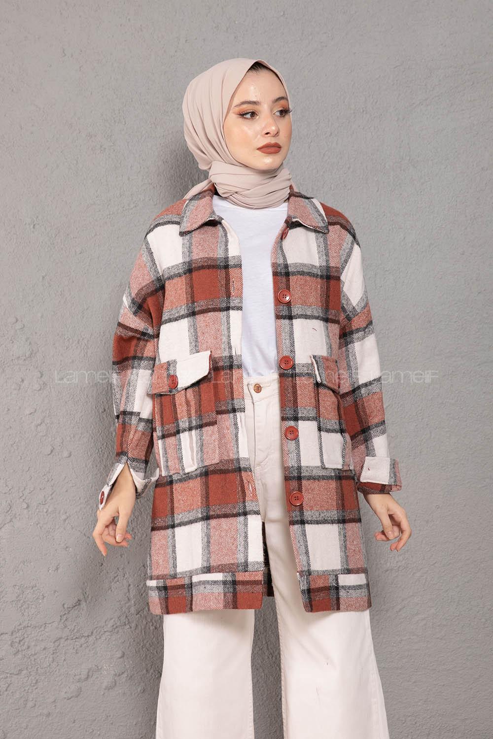 Modalamelif Çift Cepli Ekose Desen Oduncu Gömlek Kiremit