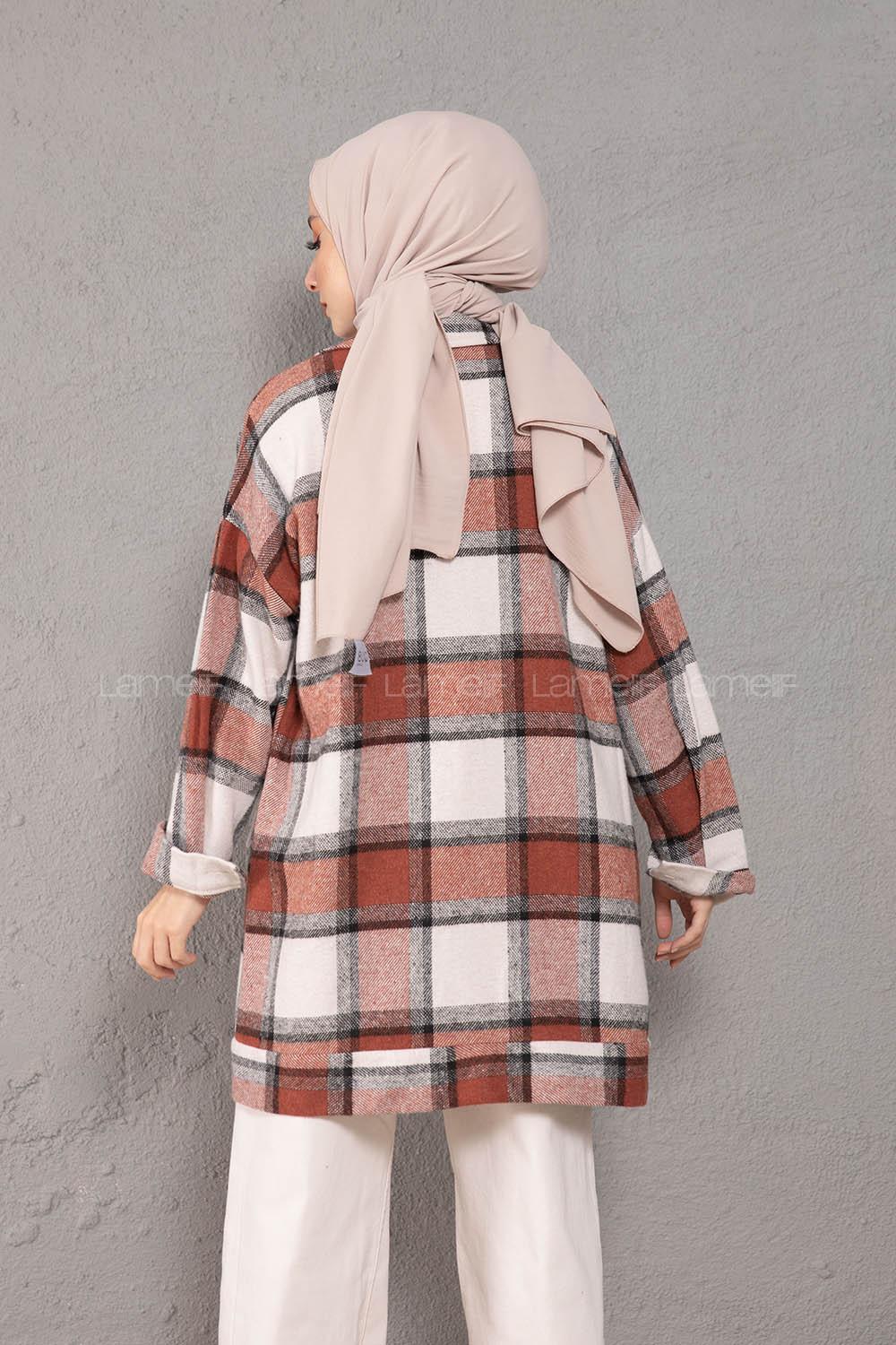 Modalamelif Çift Cepli Ekose Desen Oduncu Gömlek Kiremit