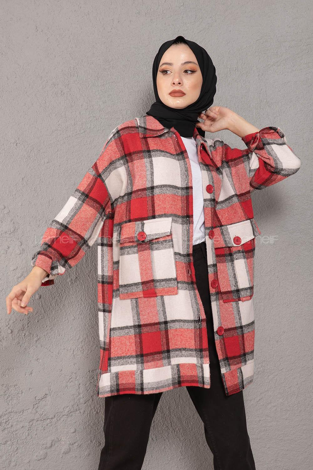 Modalamelif Çift Cepli Ekose Desen Oduncu Gömlek Kırmızı