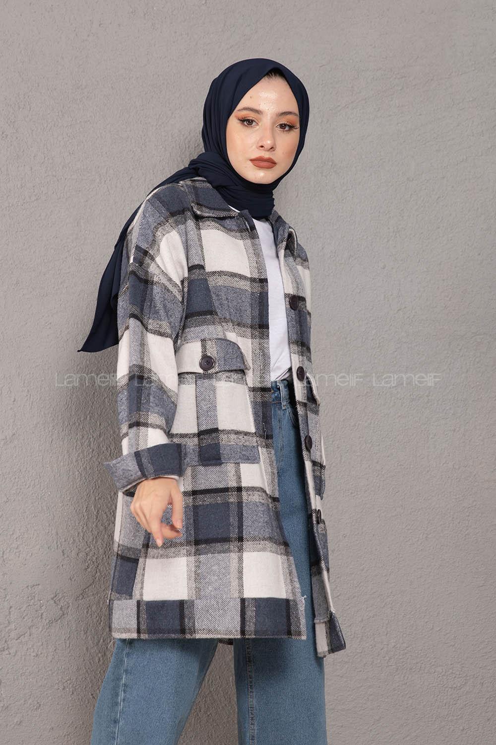 Modalamelif Çift Cepli Ekose Desen Oduncu Gömlek Lacivert