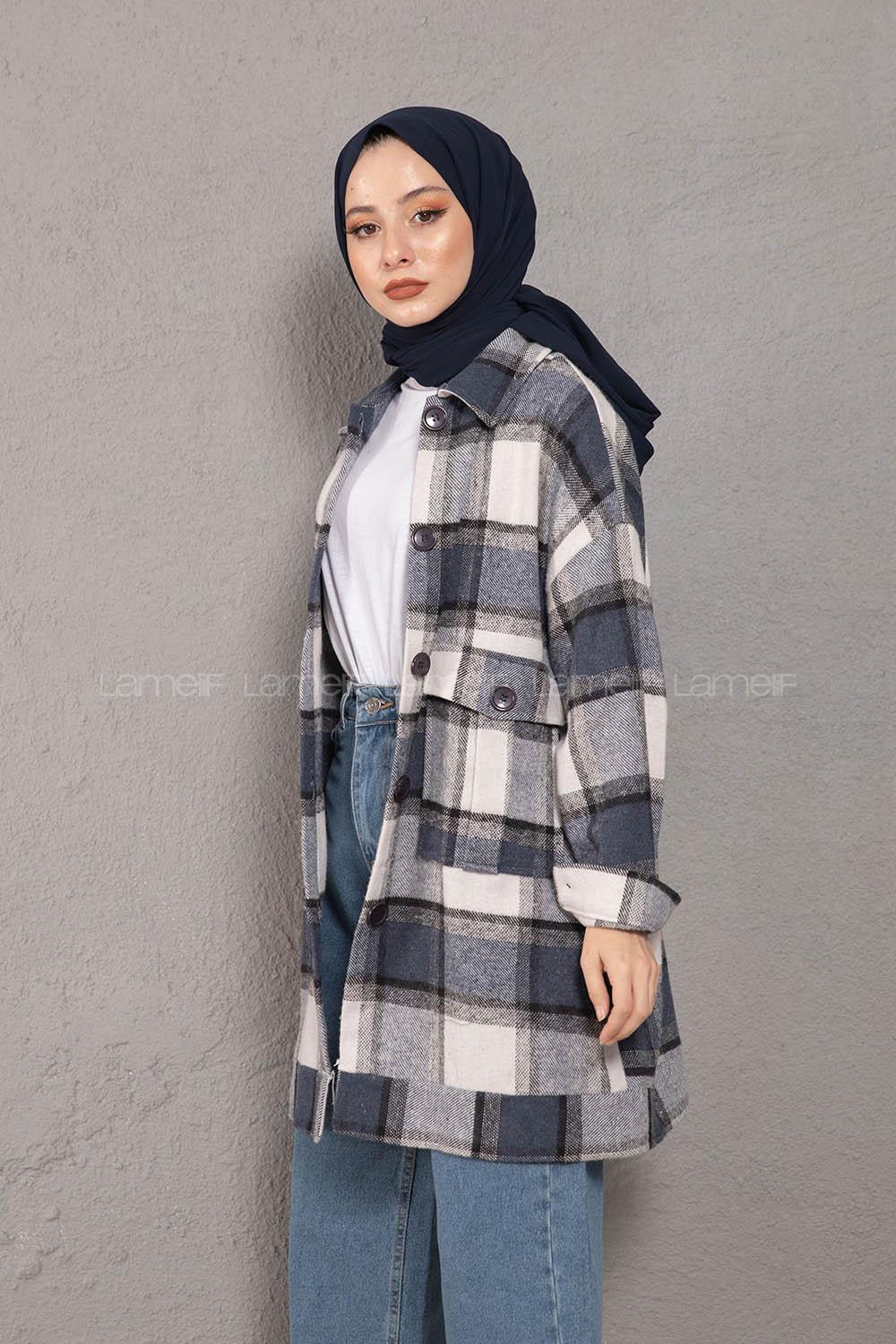 Modalamelif Çift Cepli Ekose Desen Oduncu Gömlek Lacivert