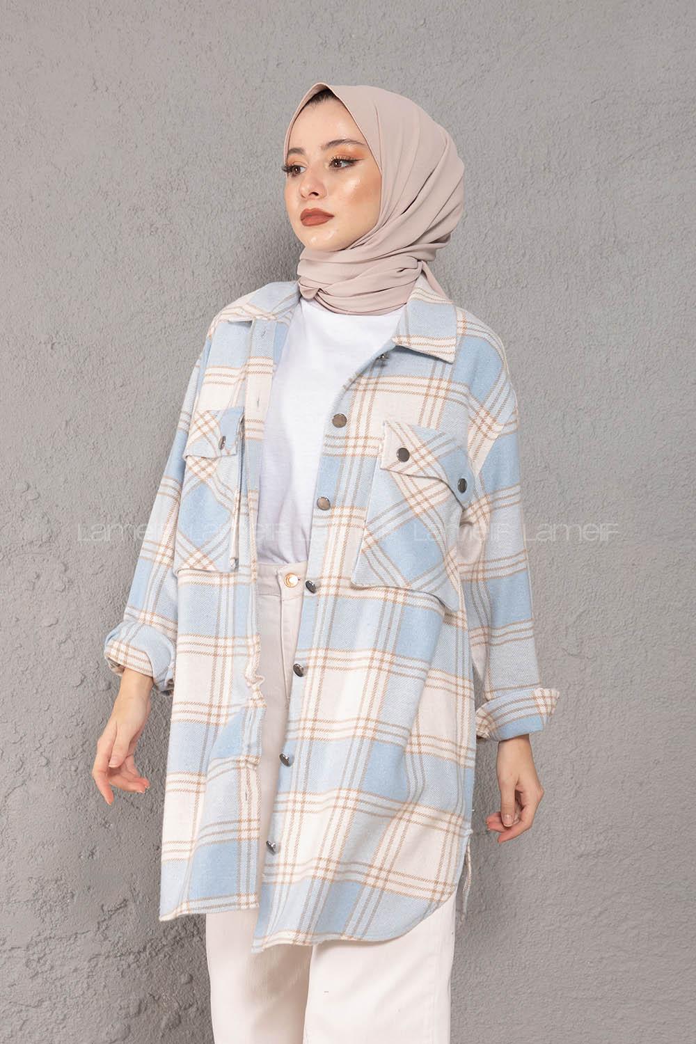 Modalamelif Körük Cepli Metal Düğme Ekose Gömlek Bebe Mavisi