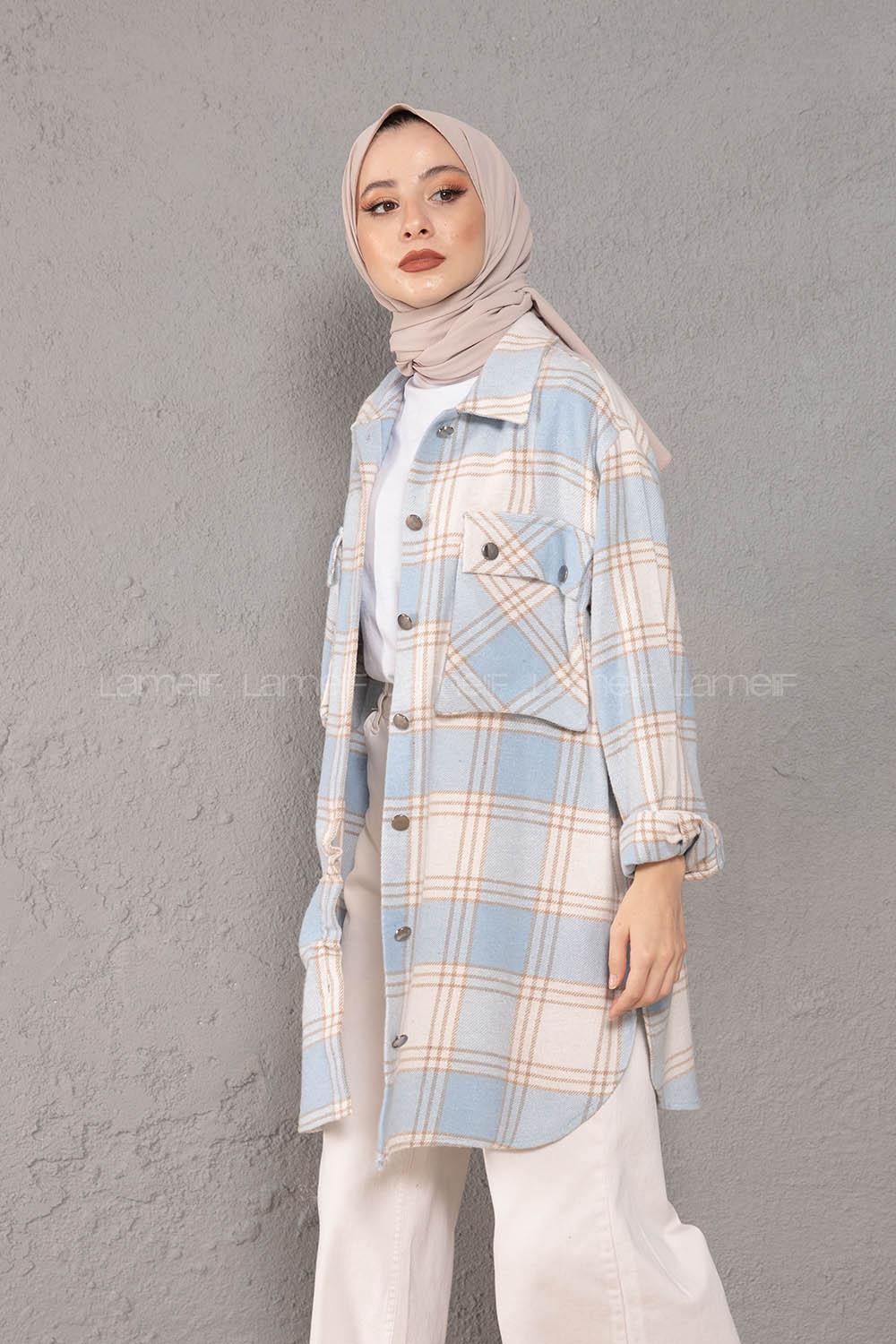 Modalamelif Körük Cepli Metal Düğme Ekose Gömlek Bebe Mavisi