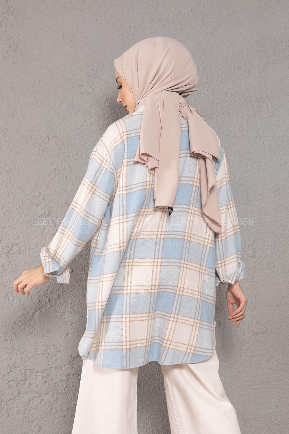 Modalamelif Körük Cepli Metal Düğme Ekose Gömlek Bebe Mavisi